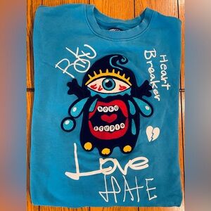 ROKUStudio Vintage UNISEX Crewneck blue, with large embroidery on front,size 2XL